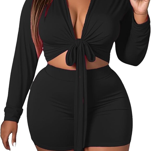 Fashionable Ladies 2 Piece Outfit - High Waist Wide Leg Pants & Long Sleeve Top - Picture 1 of 2